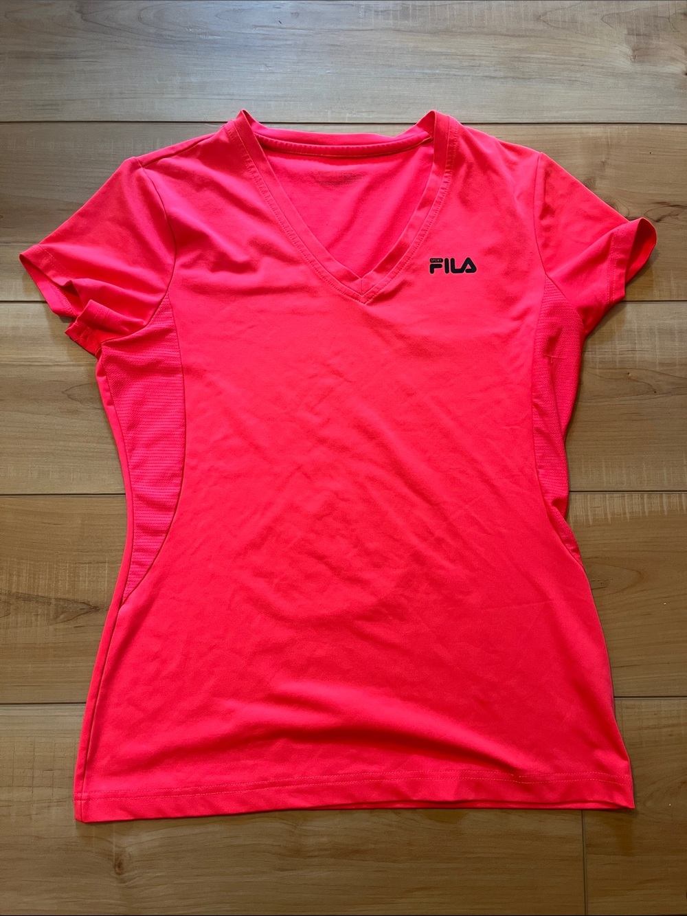 Fila Women's Neon Pink Short Sleeve V-Neck Performance Tee